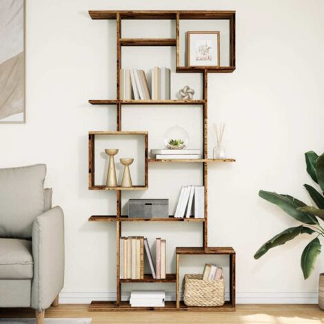 Vidaxl – Bibliothèque vieux bois 92x29x188 cm – Bois d'ingénierie – 9 compartiments ouverts – Fixation murale incluse