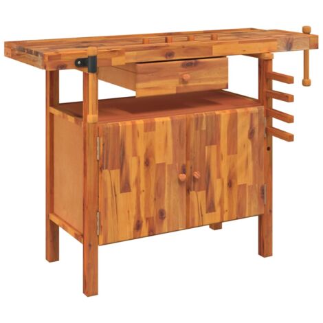 Établi avec tiroir et étaux 124 x 52 x 83 cm Bois massif d'acacia vidaXL (1/6)