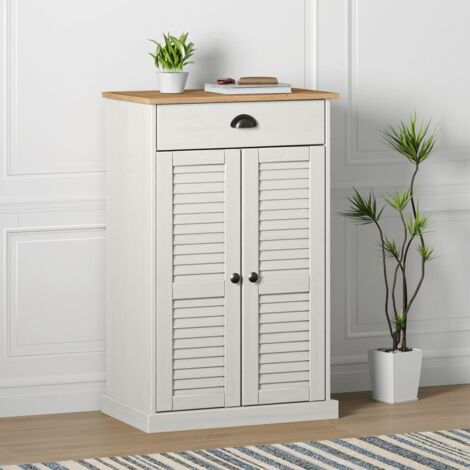 Vidaxl – Armoire à chaussures 60x35x96 cm en bois massif de pin blanc – 2 étagères et 1 tiroir – Poignées en métal – Rangement élégant