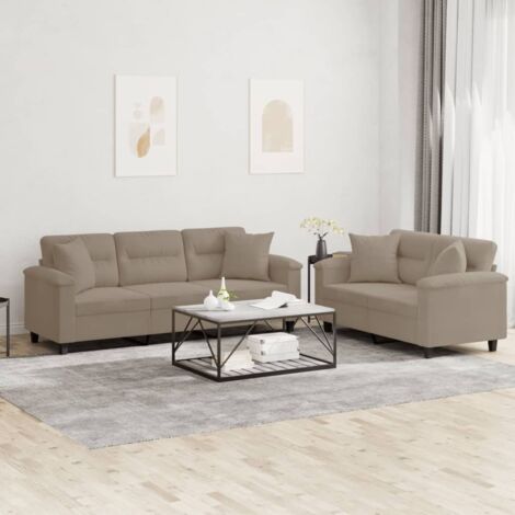 Ensemble de canapés 2 pcs avec coussins Taupe Tissu microfibre vidaXL (1/5)