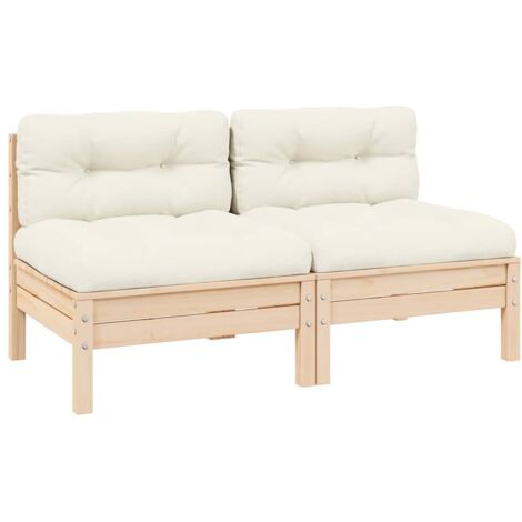 Vidaxl – Canapé de jardin 2 places en bois de pin massif – Coussins crème confortables – Design modulaire flexible – Pour configurations personnalisées (1/5)