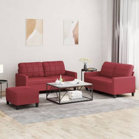 Ensemble de canapés 3 pcs et coussins Rouge bordeaux Similicuir vidaXL (1/5)
