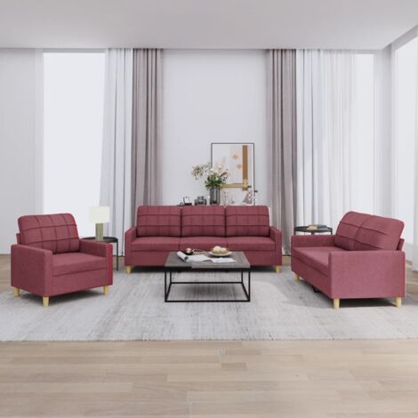 Ensemble de canapés 3 pcs avec coussins Rouge bordeaux Tissu vidaXL