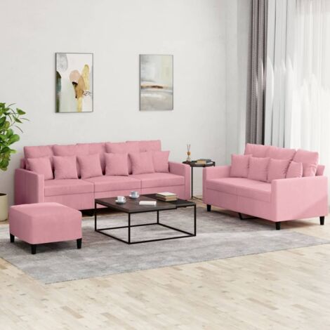 Ensemble de canapés 3 pcs avec coussins Rose Velours vidaXL (1/5)