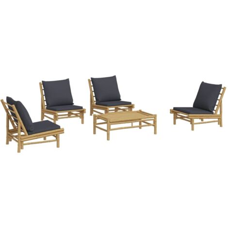 Salon de jardin 5 pcs avec coussins gris foncé bambou vidaXL (1/5)