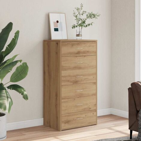 Vidaxl – Buffet chêne artisanal 6 tiroirs – Bois d'ingénierie – Dimensions 50 x 34 x 96 cm – Surface résistante à l'humidité