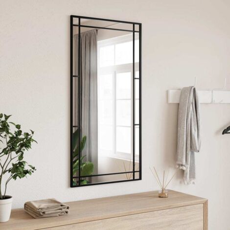 Vidaxl – Miroir mural noir 50x100 cm rectangulaire en verre – Cadre fer enduit de poudre – Installation verticale/horizontale – Film anti-éclatement