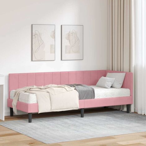 vidaXL Cadre de lit d'angle avec matelas Rose 80 x 200 cm Velours (1/5)