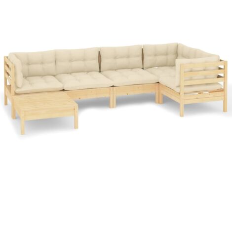 Salon de jardin 6 pcs avec coussins crème Bois de pin massif vidaXL (1/5)