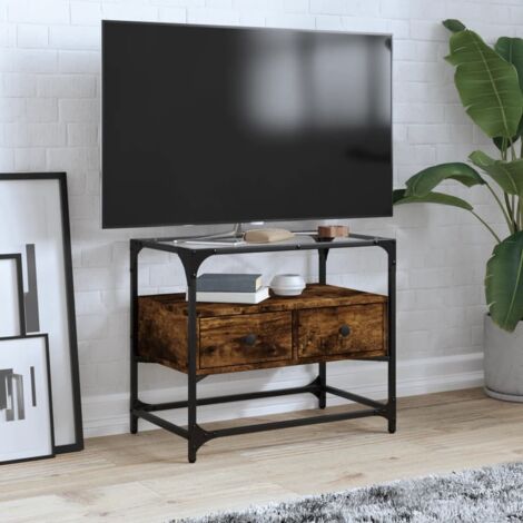 Meuble TV avec dessus en verre chêne fumé bois d'ingénierie vidaXL (1/5)