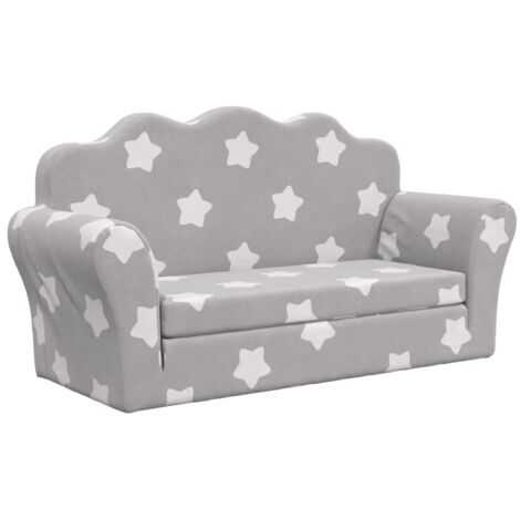 Vidaxl – Canapé-lit enfant 2 places gris clair – Peluche douce avec étoiles – Dimensions 94x34-90x48cm – Housse amovible et facile à déplacer