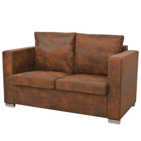 Vidaxl – Canapé droit 2 places 137x73x82 cm – Cuir daim artificiel vintage – Rembourrage épais – Cadre en bois robuste