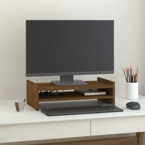 Support de moniteur Marron miel 50x27x15 cm Bois de pin solide vidaXL (1/5)