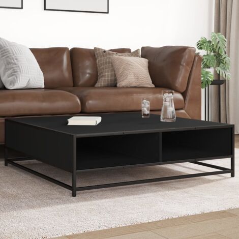 Vidaxl – Table basse fixe noire 100x100x30 cm – Bois d'ingénierie et métal – Grand espace de rangement – Style industriel (1/5)
