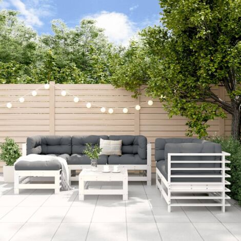 Salon de jardin 7 pcs Blanc Bois de pin massif vidaXL (1/5)