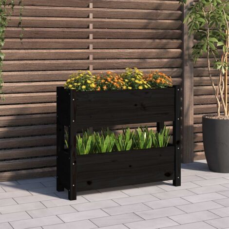 Jardinière Noir 77x25x66 cm Bois massif de pin vidaXL (1/5)