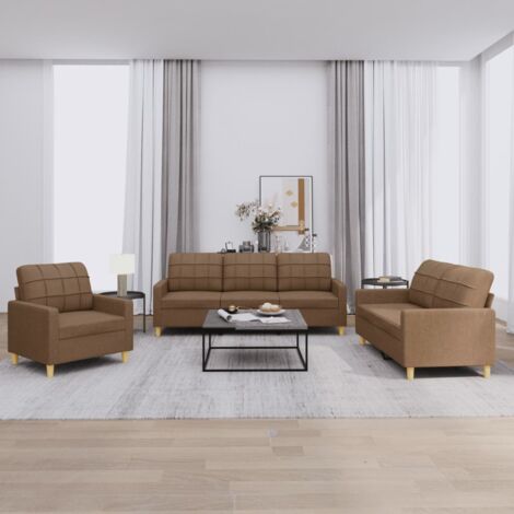 Vidaxl – Ensemble de canapés 3 pcs marron – Tissu polyester – 1 fauteuil, 1 canapé 2 places, 1 canapé 3 places – Dimensions 198x77x80 cm