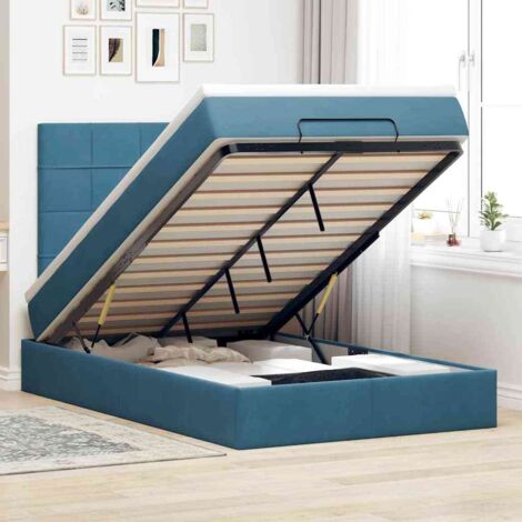 Cadre de lit ottoman avec matelas bleu foncé 120x200 cm velours vidaXL (1/5)