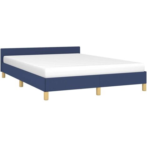 Cadre de lit avec tête de lit sans matelas bleu 140x200cm tissu vidaXL (1/5)