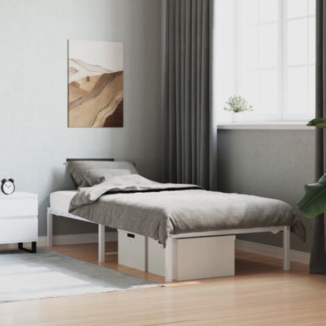 Vidaxl – Cadre de lit métal blanc 90x190 cm – Structure robuste en acier – Lattes métalliques pour soutien optimal – Espace de rangement intégré (1/5)