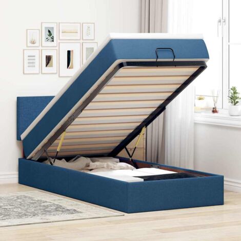 Cadre de lit ottoman avec matelas bleu 90x190 cm tissu vidaXL (1/5)