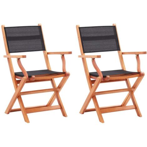 Chaises pliables de jardin lot de 2 Noir Eucalyptus textilène vidaXL (1/5)