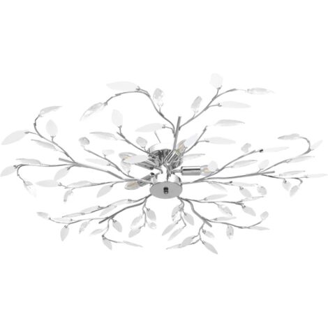 Vidaxl – Plafonnier à bras en métal chromé et acrylique – 5 ampoules E14 – Design contemporain en forme de feuille – Dimensions 100 x 15 cm
