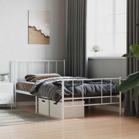 Cadre de lit métal sans matelas avec pied de lit blanc 90x190cm vidaXL (1/5)