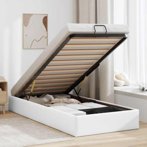 Vidaxl – Cadre de lit ottoman blanc 90x190 cm – Similicuir durable – Mécanisme de levage hydraulique – Rangement sous le lit