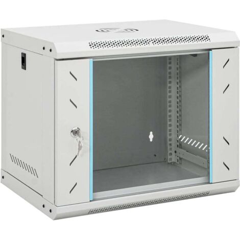 Vidaxl – Coffret de communication 9U 19" IP20 – Acier laminé à froid – Dimensions 53x40x45 cm – Panneaux latéraux amovibles – Porte en verre trempé