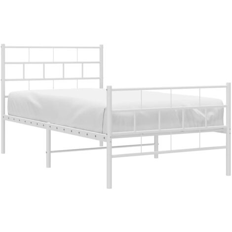 Vidaxl – Cadre de lit métal blanc 100x190 cm – Construction en acier robuste – Lattes métalliques pour soutien optimal – Tête et pied de lit fonctionnels (1/6)
