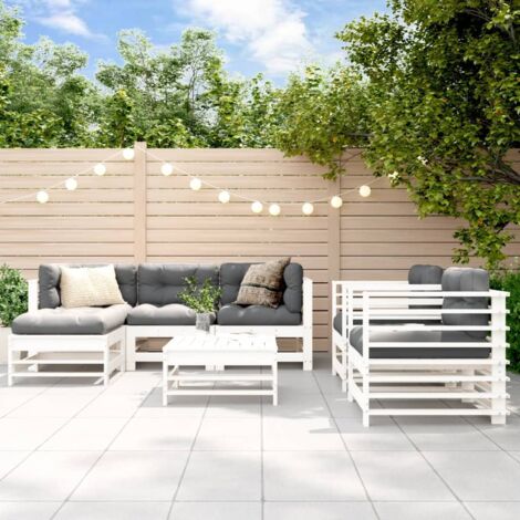 Salon de jardin 7 pcs Blanc Bois de pin massif vidaXL (1/5)