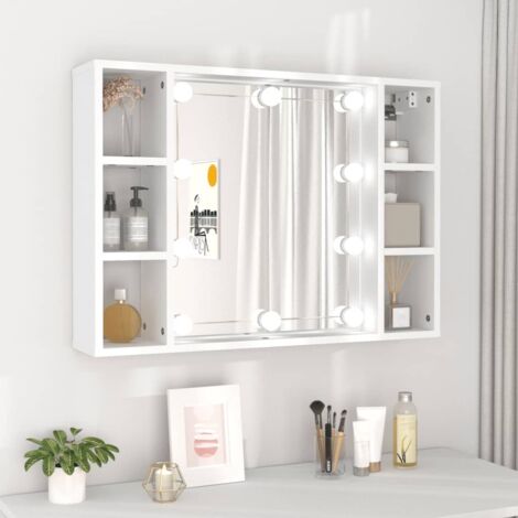 Vidaxl – Miroir lumineux de salle de bain avec LED – Dimensions 76x15x55 cm – Bois d'ingénierie résistant à l'humidité – 6 compartiments de rangement