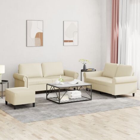 Ensemble de canapés 3 pcs avec coussins Crème Similicuir vidaXL (1/5)