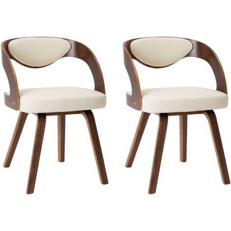 Vidaxl – Lot de 2 chaises à manger crème similicuir – Cadre en bois courbé – Hauteur d'assise 49 cm – Design contemporain (1/7)