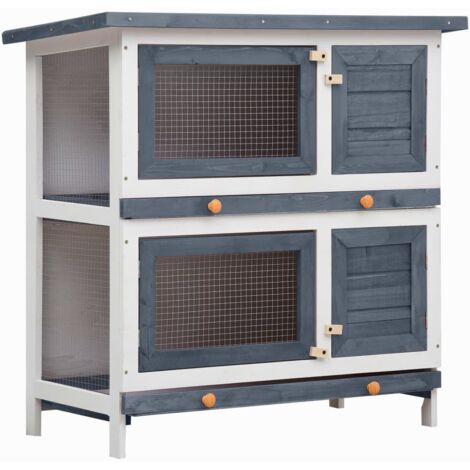 Clapier à lapin Cage à lapin moderne - d'extérieur 4 portes Gris Bois vidaXL