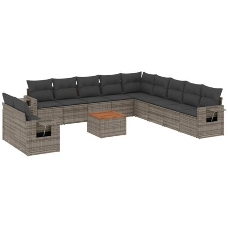 Salon de jardin avec coussins 12 pcs gris résine tressée vidaXL (1/3)