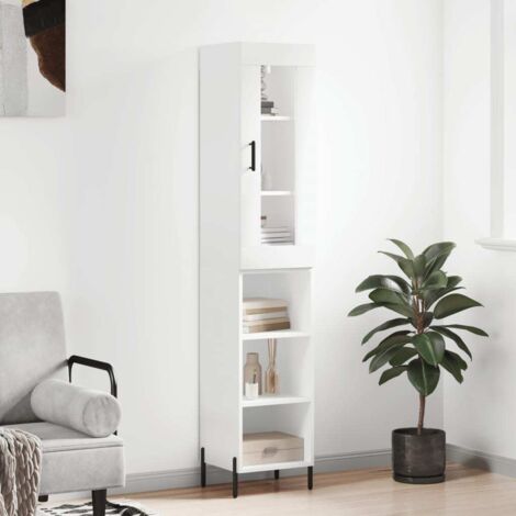 Buffet haut Blanc 34,5x34x180 cm Bois d'ingénierie vidaXL (1/5)