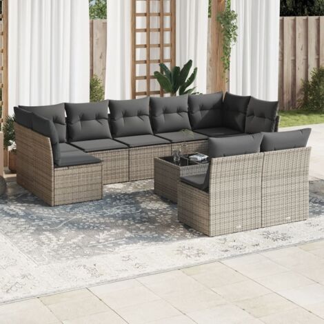 Salon de jardin avec coussins 10 pcs gris résine tressée vidaXL (1/3)