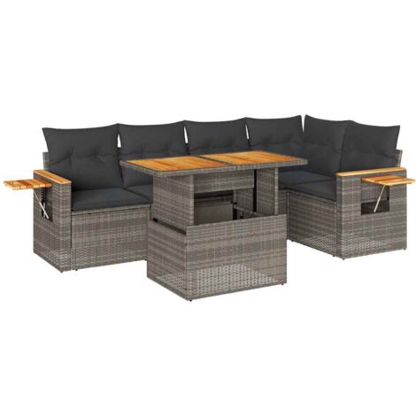 Salon de jardin avec coussins 6 pcs gris résine tressée acacia vidaXL (1/5)