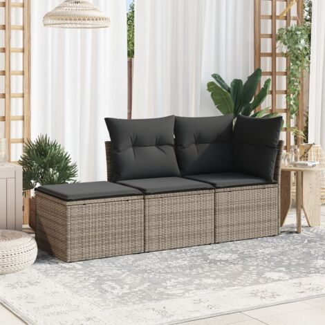 Salon de jardin avec coussins 3 pcs gris résine tressée vidaXL (1/3)