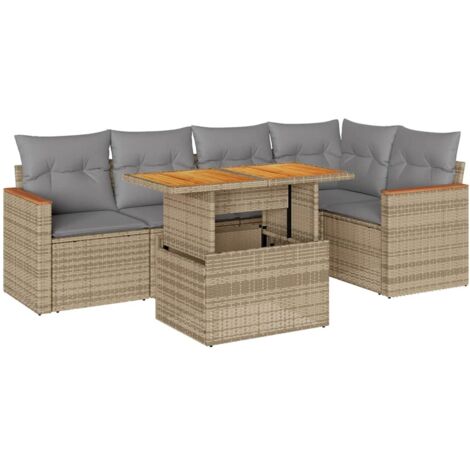 Salon de jardin 6 pcs avec coussins beige résine tressée acacia vidaXL (1/5)
