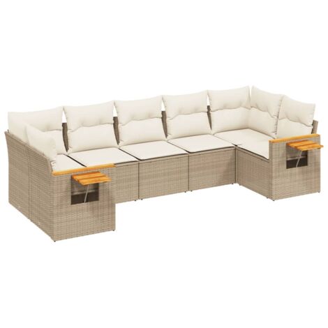 Salon de jardin avec coussins 7 pcs beige résine tressée vidaXL (1/3)