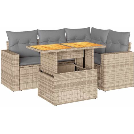 Salon de jardin avec coussins 5 pcs beige résine tressée vidaXL (1/5)