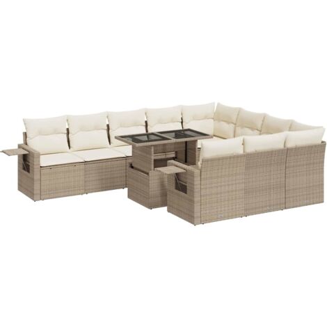 Salon de jardin 11 pcs avec coussins beige résine tressée vidaXL (1/5)