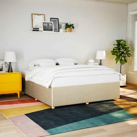 Vidaxl – Cadre de lit crème 180x200 cm – Tissu polyester durable – Lattes en bois massif pour soutien optimal – Assemblage requis (1/5)