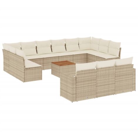 Salon de jardin avec coussins 14 pcs beige résine tressée vidaXL (1/5)