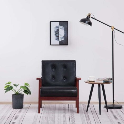Vidaxl – Fauteuil relax en similicuir noir – Cadre en bois solide – Rembourrage en mousse épaisse – Design rétro pour salon (1/6)