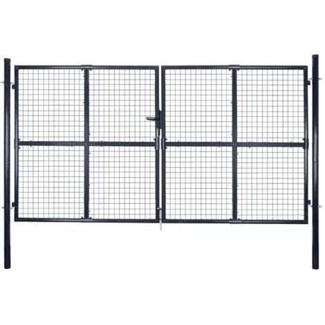 Portail de jardin grillagé en acier galvanisé 306 x 150 cm Gris vidaXL