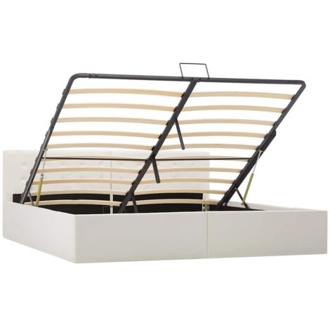 Vidaxl – Cadre de lit 180x200 cm avec rangement hydraulique – Similicuir blanc – Structure en acier et MDF – Lattes pour soutien optimal (1/5)
